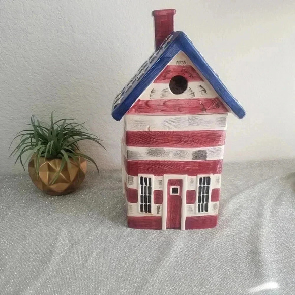 Vintage Sakura American Flag Bird House Cookie Jar - Picture 1 of 7